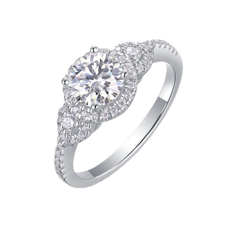 Lumière Royale, 18k White Gold-Plated S925 Sterling Silver Moissanite Halo Engagement Ring