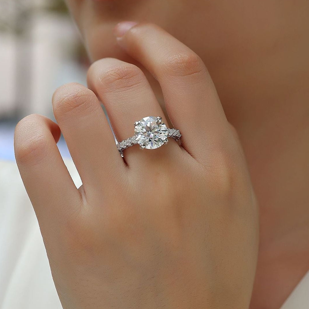Couronne Radieuse, 18k White Gold-Plated S925 Sterling Silver 5ct Moissanite Engagement Ring