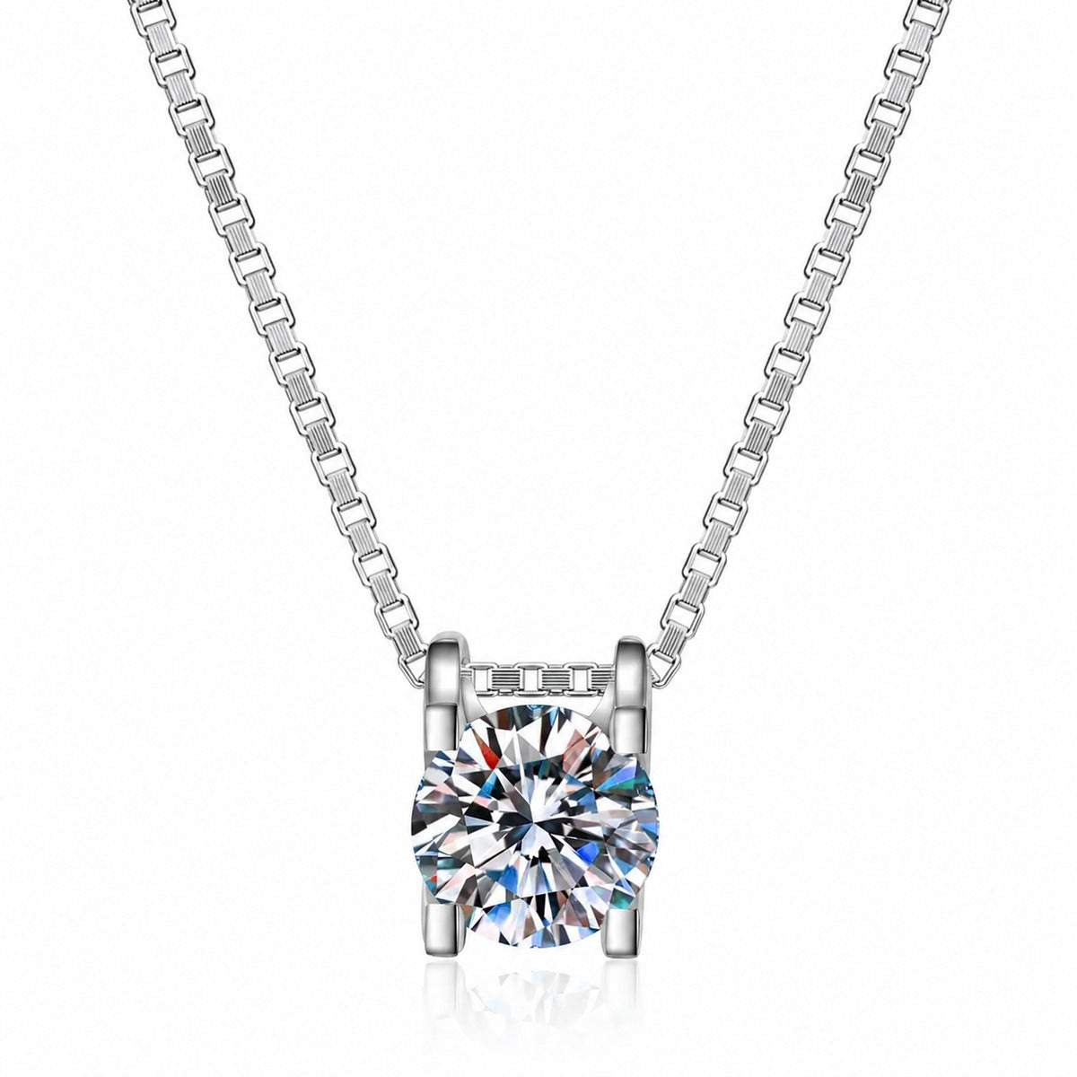 Solitaire and Cross Round Moissanite Pendant Necklace in Rhodium-Plated S925 sterling silver additional product styling view