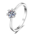 Round Moissanite Adjustable Three Stone Ring in rhodium-plated S925 sterling silver on clean white background