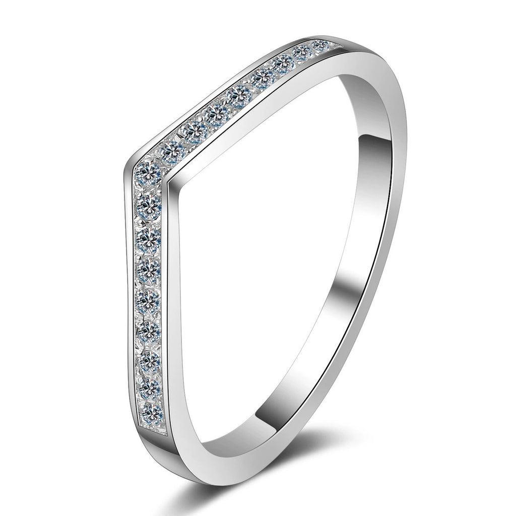 Slim Moissanite Band Ring in rhodium-plated S925 sterling silver on clean white background