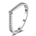 Slim Moissanite Band Ring in rhodium-plated S925 sterling silver on clean white background