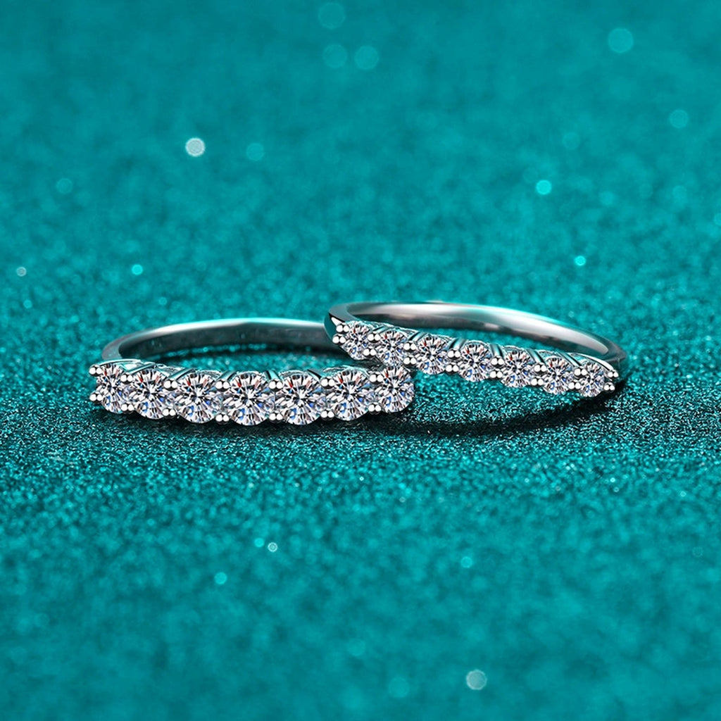 Curved Pave Moissanite Band Ring product view showing moissanite setting and rhodium finish
