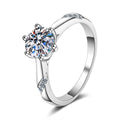 Round Moissanite Solitaire Ring in rhodium-plated S925 sterling silver on clean white background
