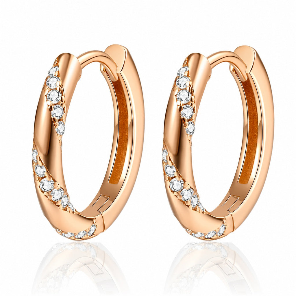Pave Moissanite Hoop Earrings in Champion Gold-Plated S925 sterling silver white background product photo showing the pair, stone shape, and hoop earrings silhouette