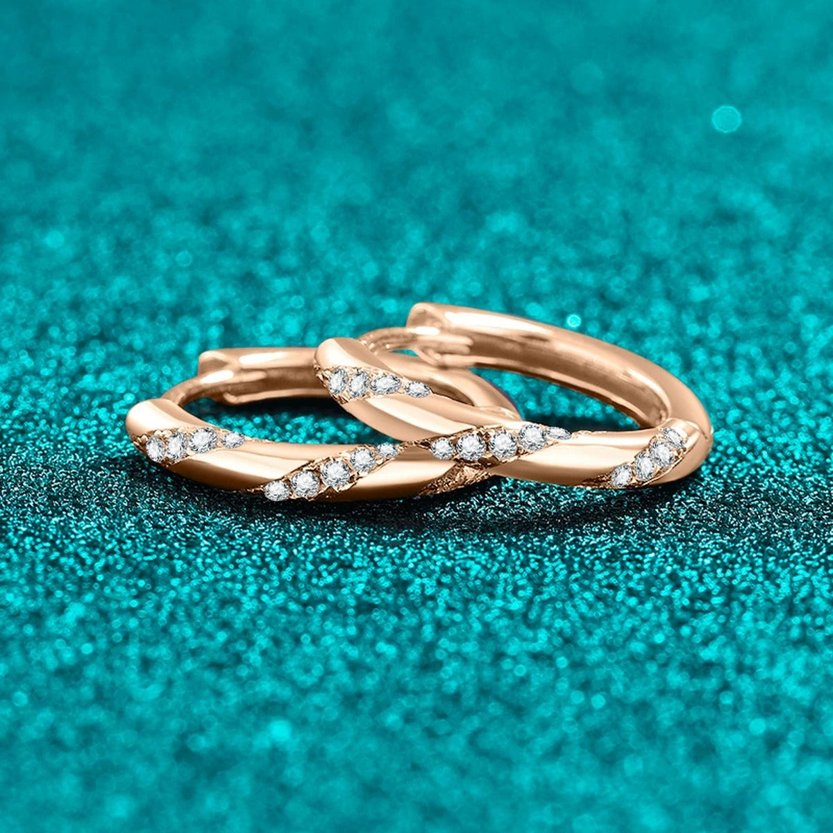 Pave Moissanite Hoop Earrings in Champion Gold-Plated S925 sterling silver product scene view showing front sparkle