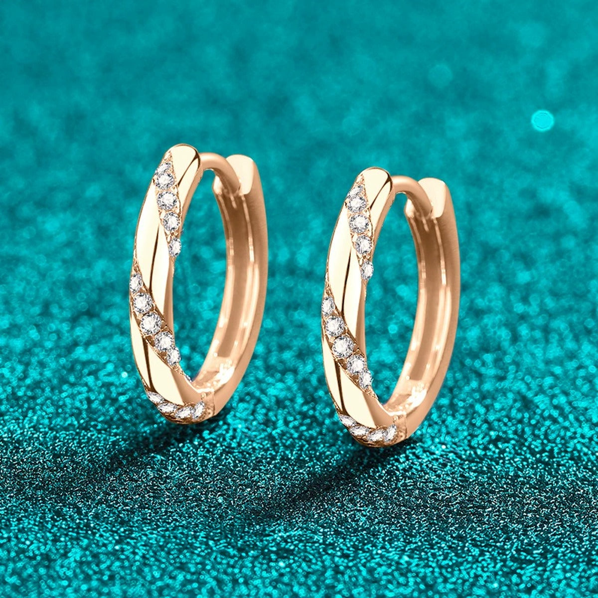 Pave Moissanite Hoop Earrings in Champion Gold-Plated S925 sterling silver product scene view showing angled setting detail