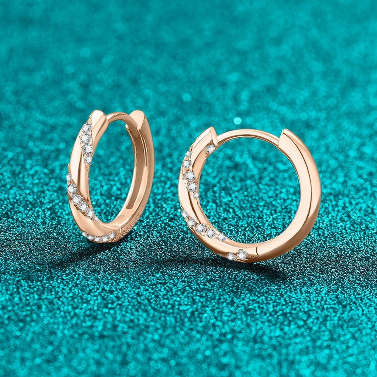 Pave Moissanite Hoop Earrings in Champion Gold-Plated S925 sterling silver product scene view showing side profile