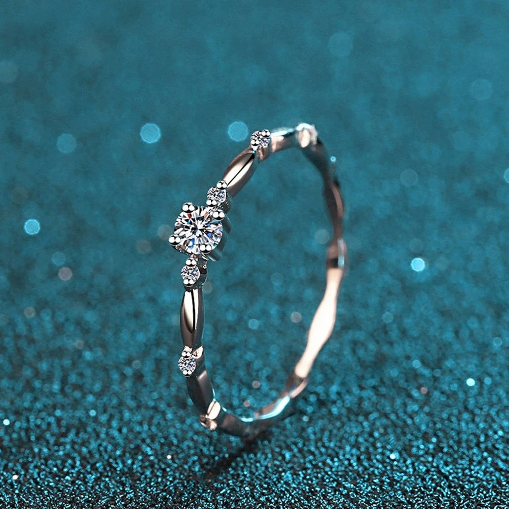 Twist Moissanite Band Ring with CZ product view showing moissanite setting and rhodium finish