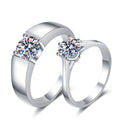 Couples Moissanite Ring Set in rhodium-plated S925 sterling silver on clean white background
