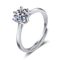 Round Moissanite Solitaire Ring in rhodium-plated S925 sterling silver on clean white background