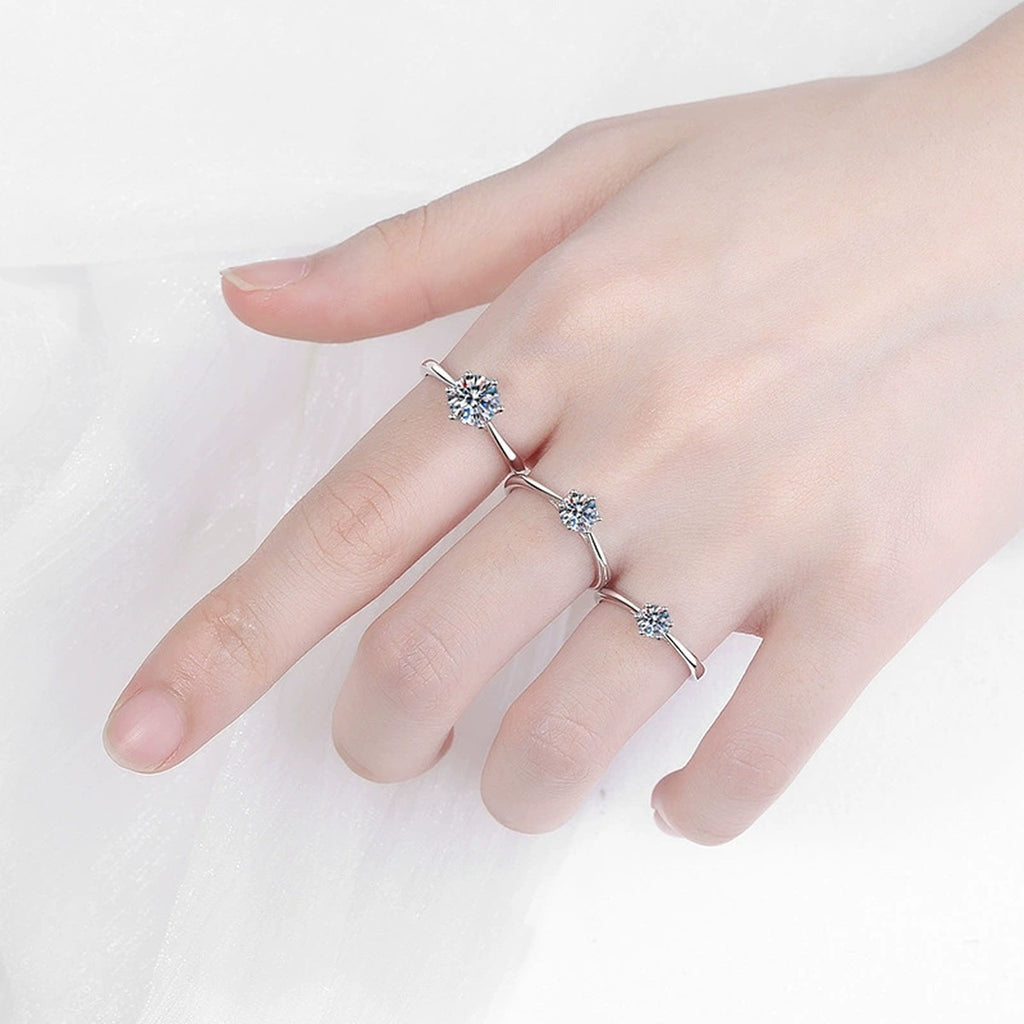 Round Moissanite Solitaire Ring detailed product photo showing ring shape and stone setting