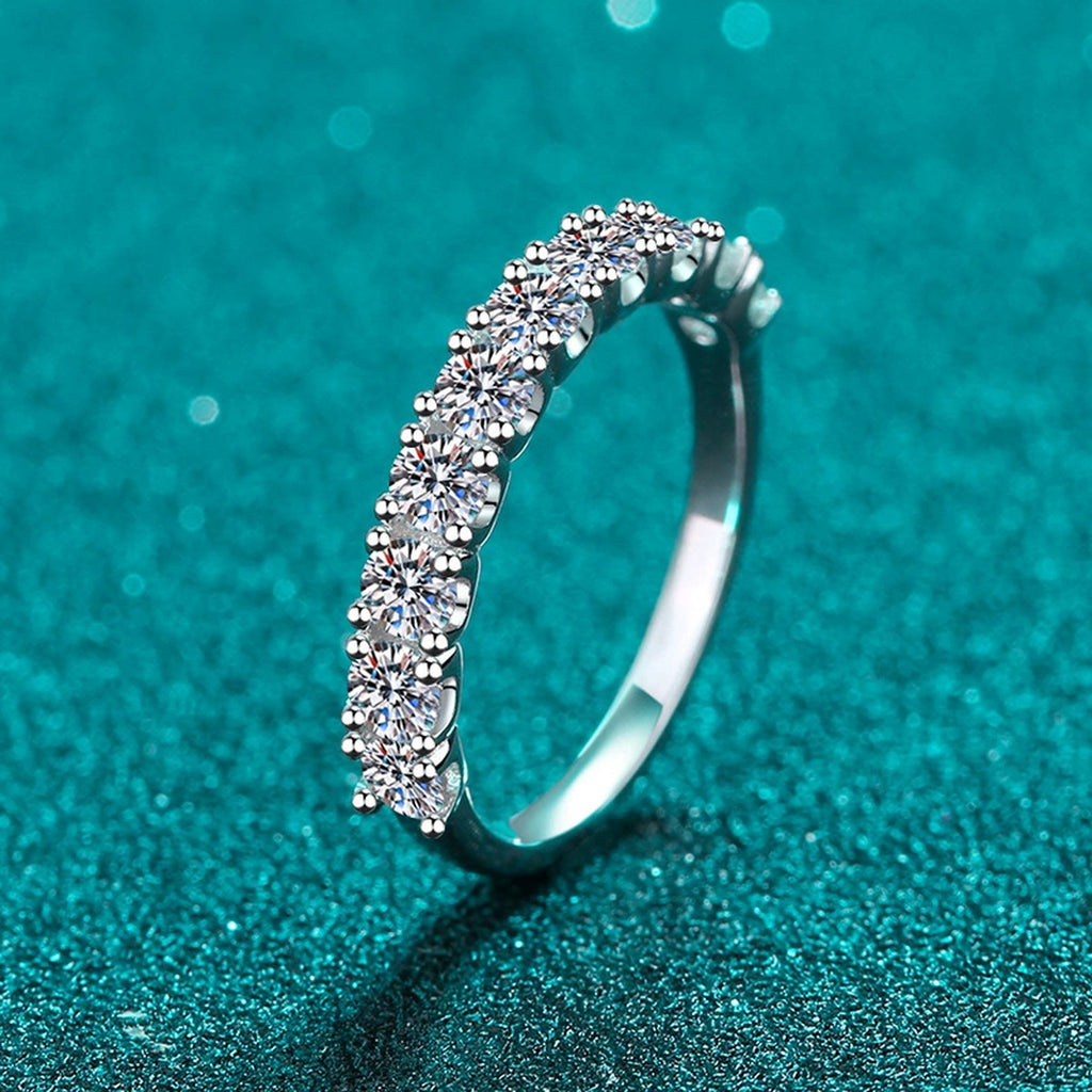 Pave Moissanite Band Ring product view showing moissanite setting and rhodium finish