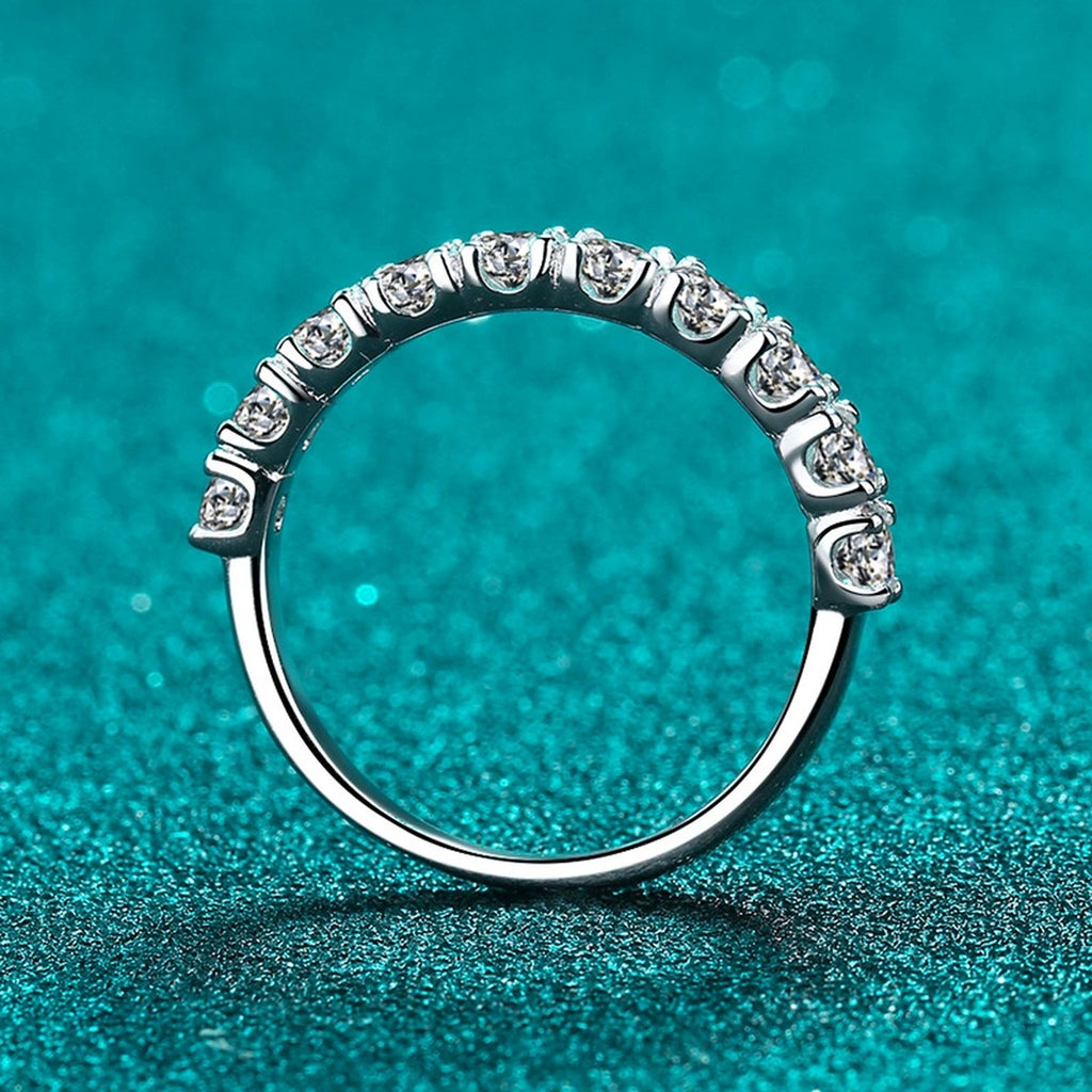 Pave Moissanite Band Ring product view showing moissanite setting and rhodium finish