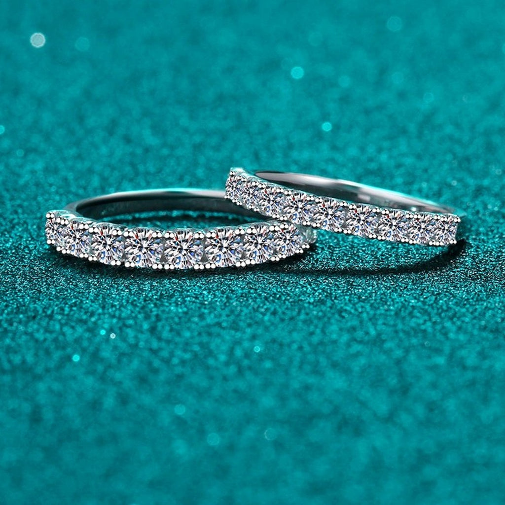 Pave Moissanite Band Ring product view showing moissanite setting and rhodium finish