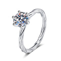 Round Moissanite Ring in rhodium-plated S925 sterling silver on clean white background