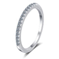 Slim Moissanite Eternity Band Ring in rhodium-plated S925 sterling silver on clean white background