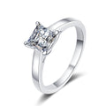 Princess Cut Moissanite Ring in rhodium-plated S925 sterling silver on clean white background