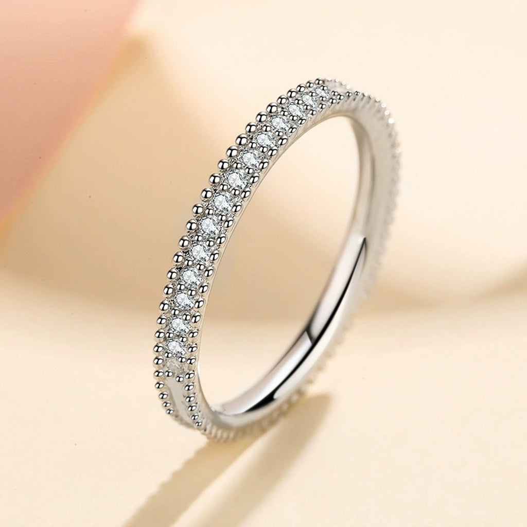 Round Moissanite Ring worn on hand to show scale and ring profile