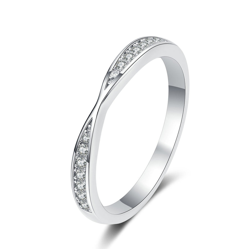 Round Moissanite Ring in rhodium-plated S925 sterling silver on clean white background