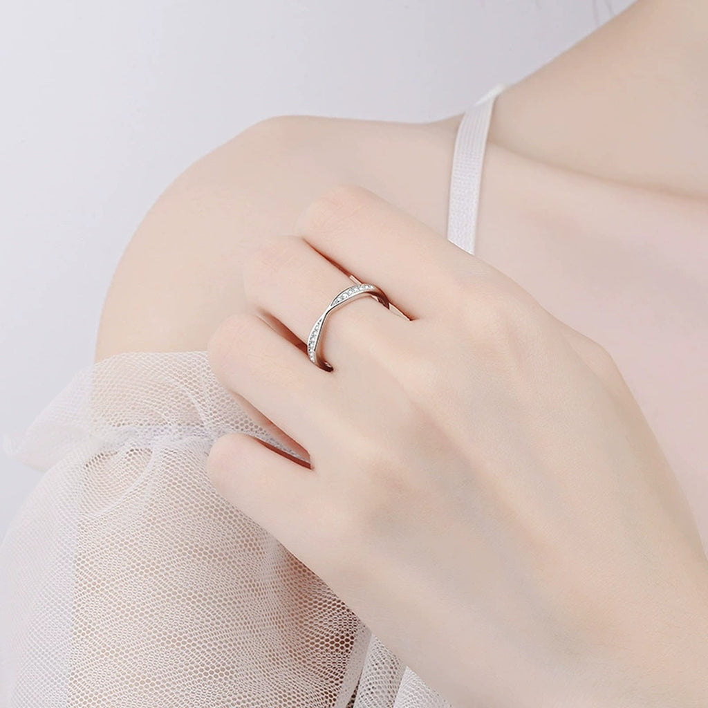 Round Moissanite Ring worn on hand to show scale and ring profile