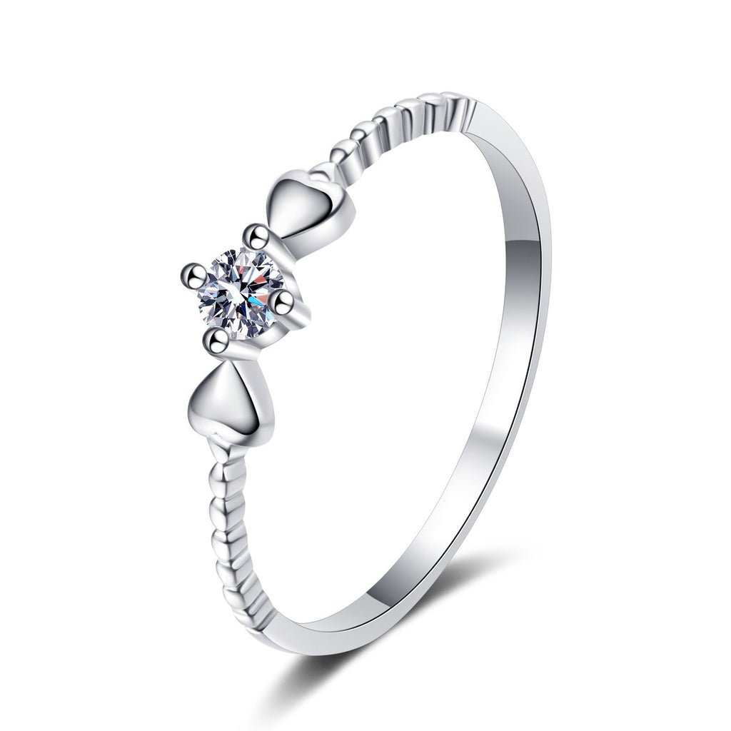 Floral Moissanite Ring in rhodium-plated S925 sterling silver on clean white background