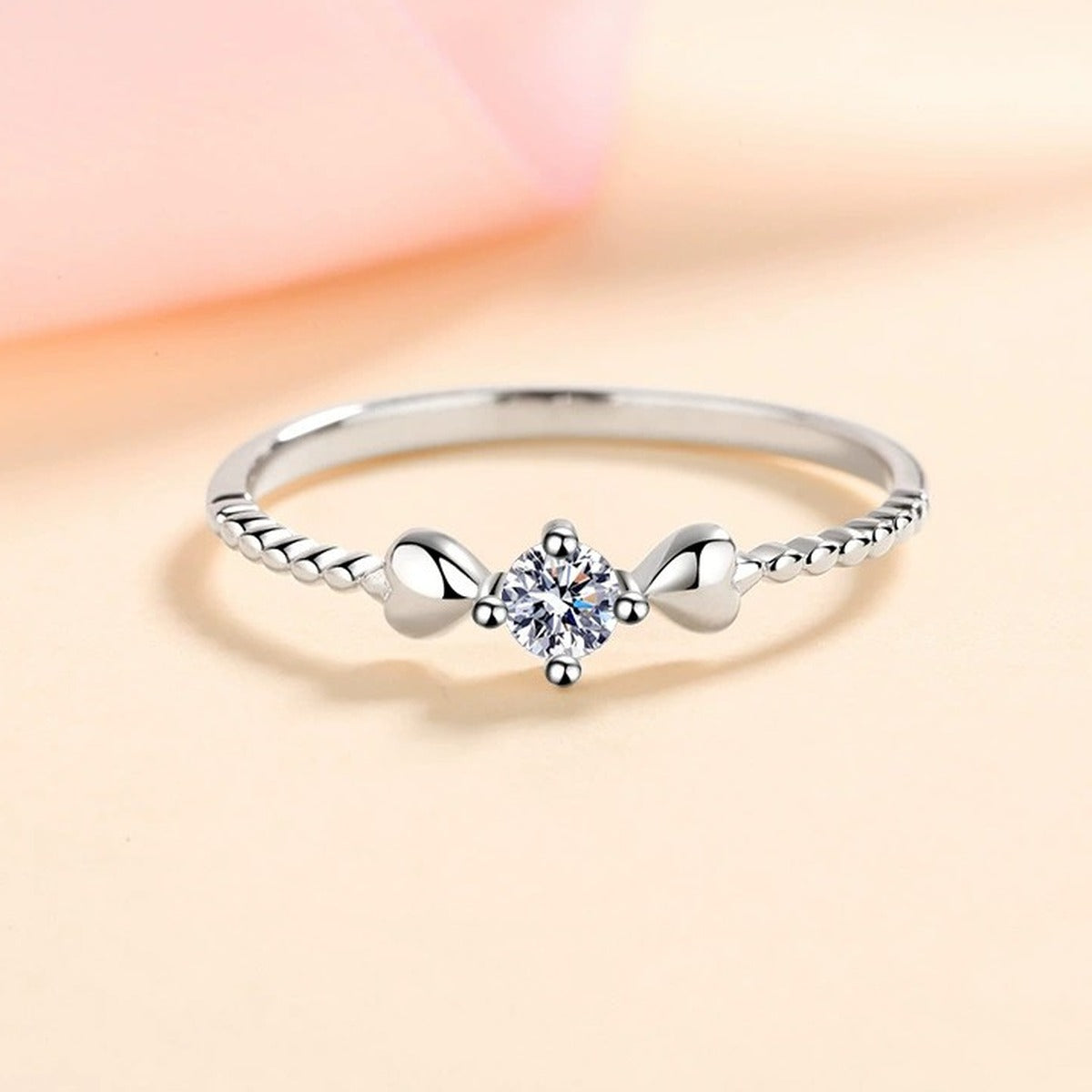 Floral Moissanite Ring worn on hand to show scale and ring profile