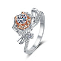 Floral Moissanite Ring with CZ in rhodium-plated S925 sterling silver on clean white background
