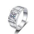 Men's Square Moissanite Ring in rhodium-plated S925 sterling silver on clean white background