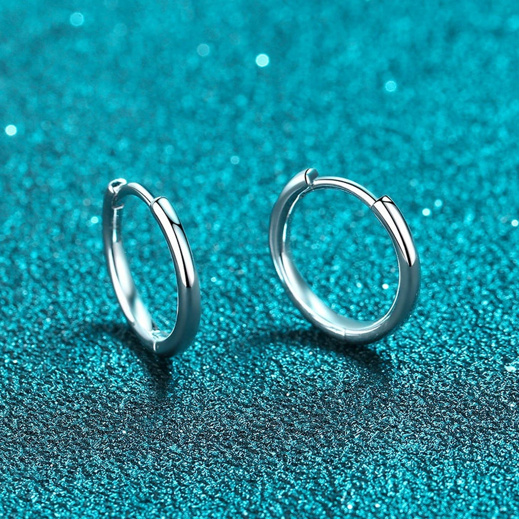 Minimal Huggie Hoop Earrings in Rhodium-Plated S925 sterling silver product scene view showing side profile