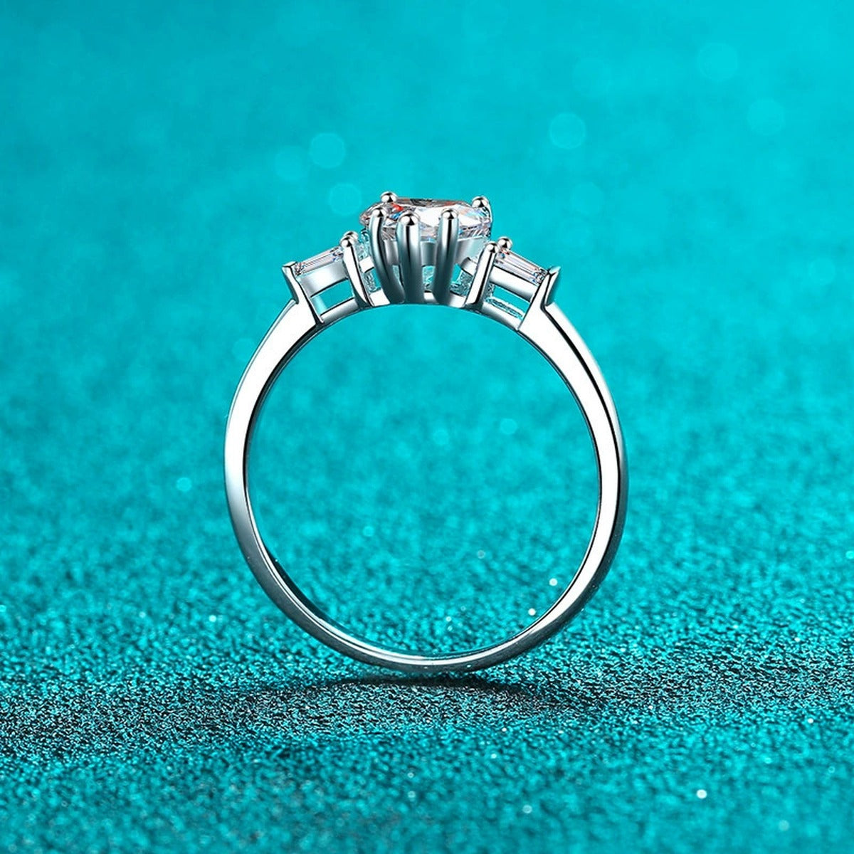 Heart Cut Moissanite Ring with CZ product view showing moissanite setting and metal finish