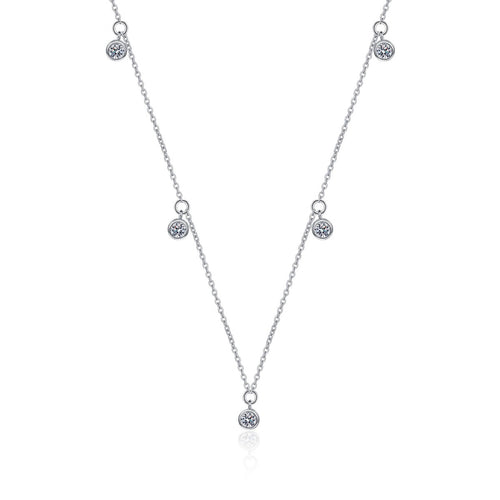 Bead Charm Moissanite Pendant Necklace in Rhodium-Plated S925 sterling silver white background product photo showing minimal bead charm pendant with a small round moissanite accent