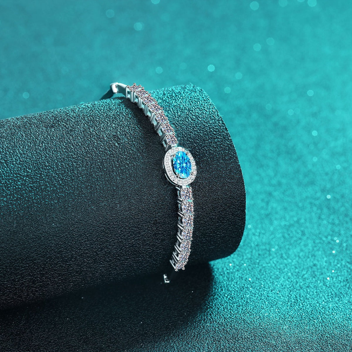 Oval and Round Moissanite Tennis Bracelet with CZ in Rhodium-Plated S925 sterling silver additional product photo showing finish and setting