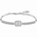 Emerald and Radiant Moissanite Tennis Bracelet with CZ in Rhodium-Plated S925 sterling silver white background product photo showing bracelet shape and moissanite setting