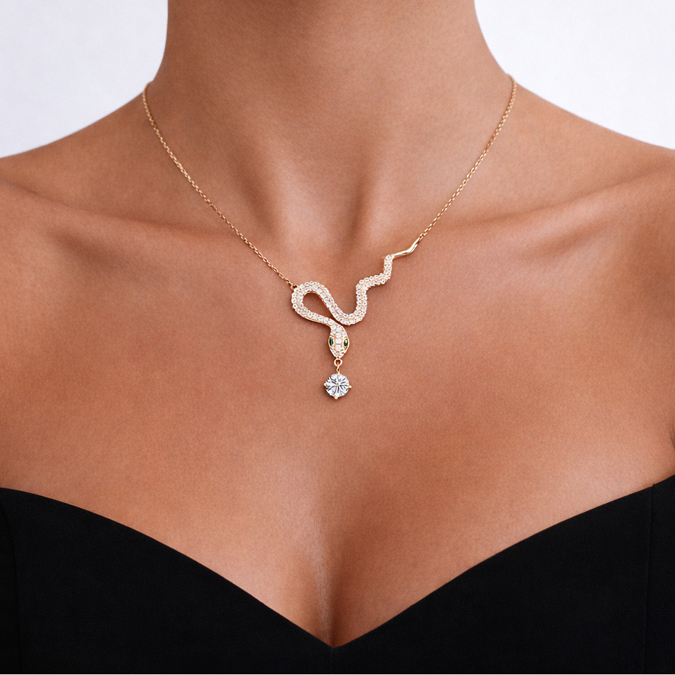 Serpent de Vérité，14K Gold/ White Gold/ Rose Gold Plated S925 Sterling Silver 0.50ct White/Pink Moissanite Pendant Necklace