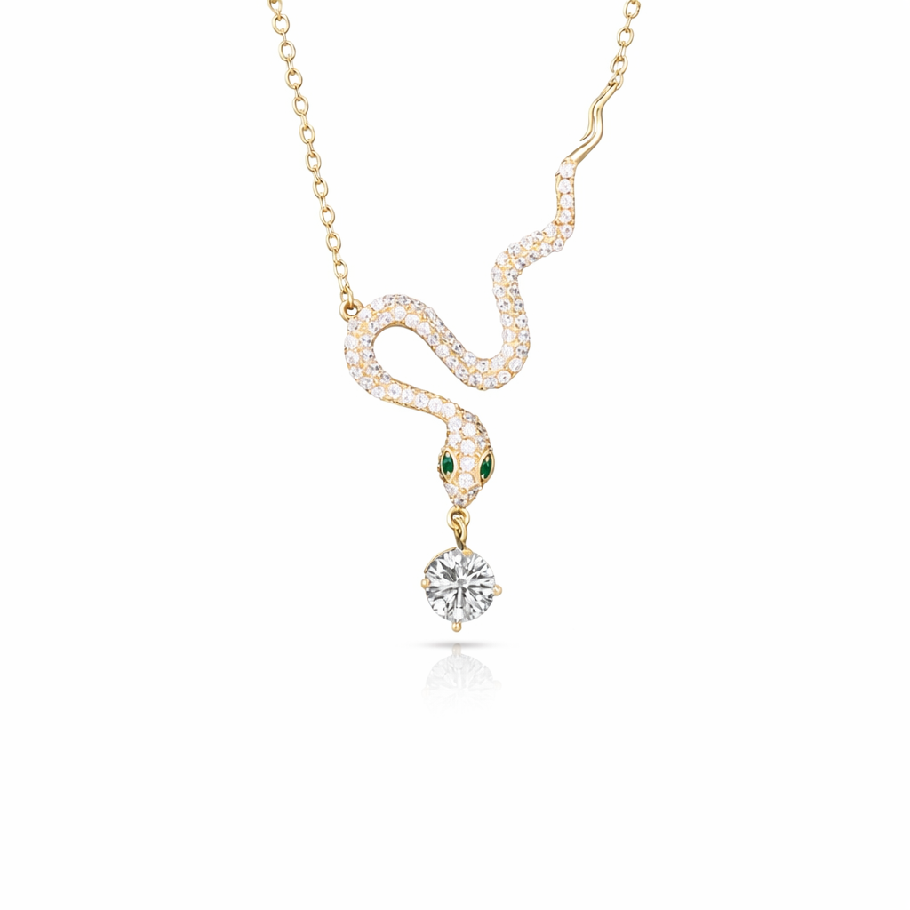 Serpent de Vérité，14K Gold/ White Gold/ Rose Gold Plated S925 Sterling Silver 0.50ct White/Pink Moissanite Pendant Necklace