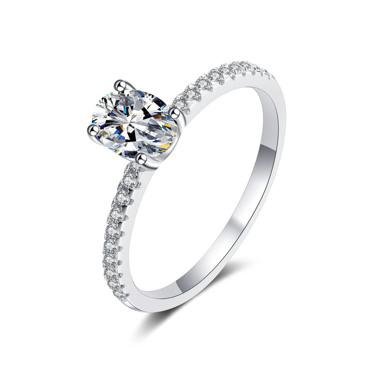 Radiant Cut Moissanite Engagement Ring with CZ white background product image