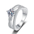 Split Shank Round Moissanite Ring with CZ white background product image