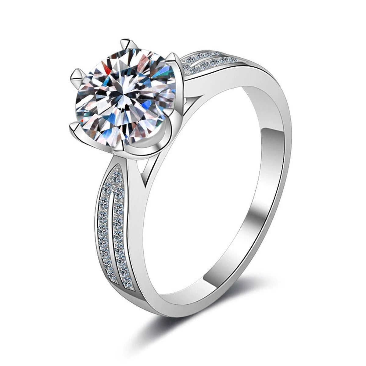Round Moissanite Solitaire Ring with CZ white background product image