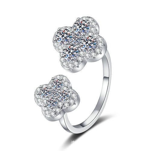 Adjustable Floral Moissanite Ring with CZ white background product image
