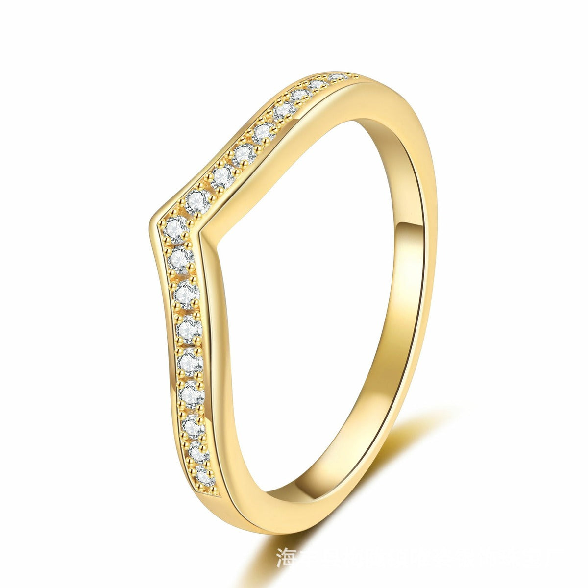 Chevron Moissanite Band Ring in Yellow Gold-Plated S925 Sterling Silver white background product image