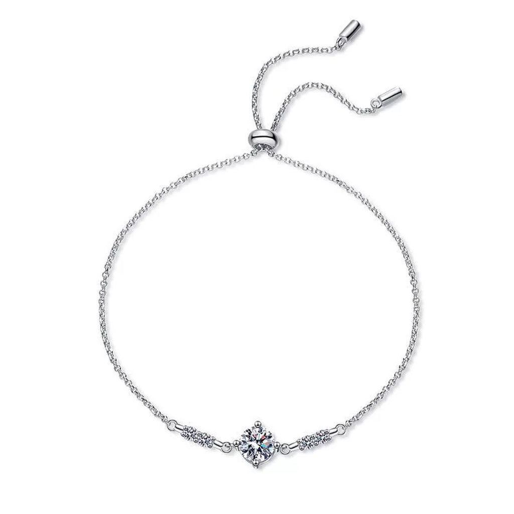 Round Moissanite Adjustable Station Bracelet with CZ white background product photo showing bracelet shape and stone setting