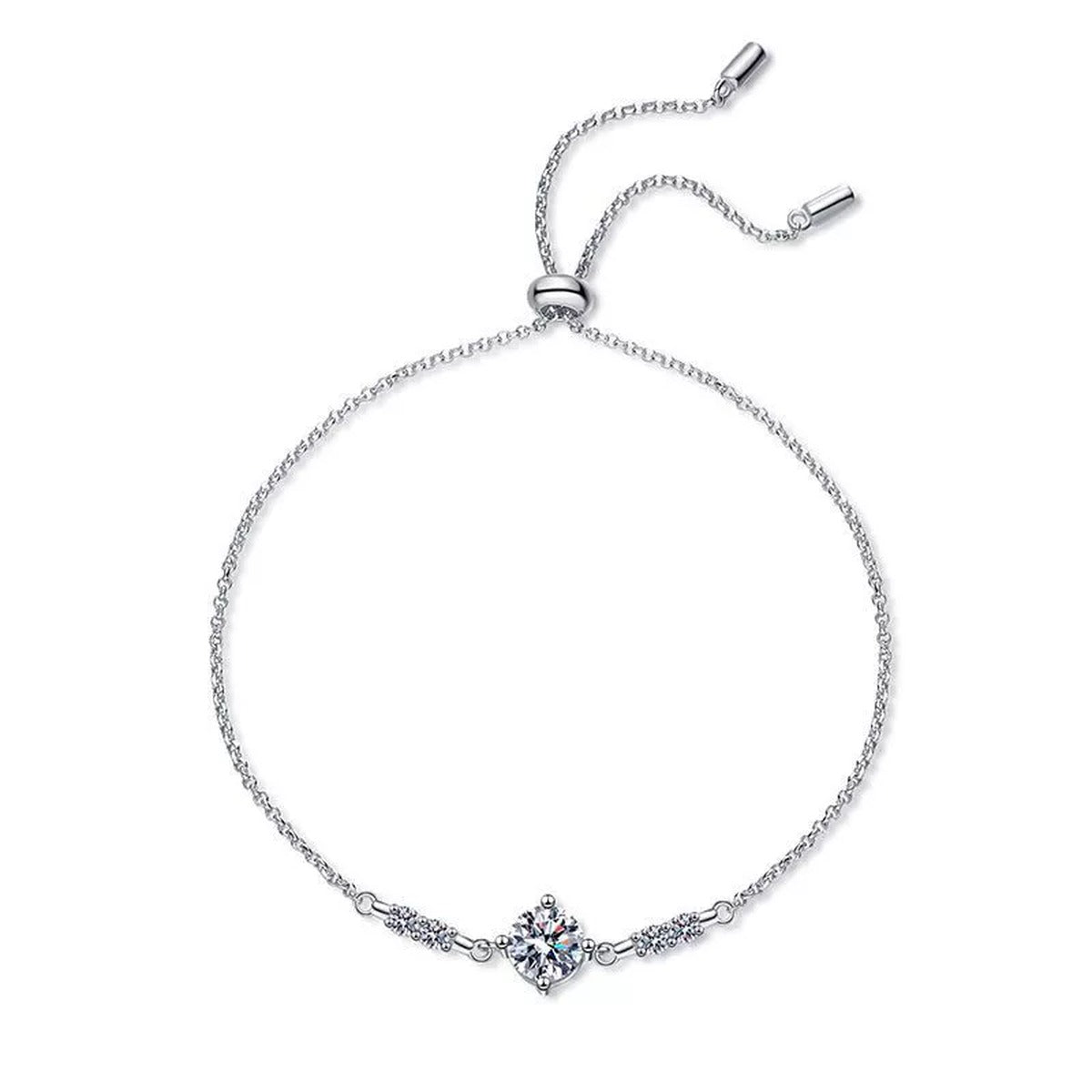 Round Moissanite Adjustable Station Bracelet with CZ white background product photo showing bracelet shape and stone setting