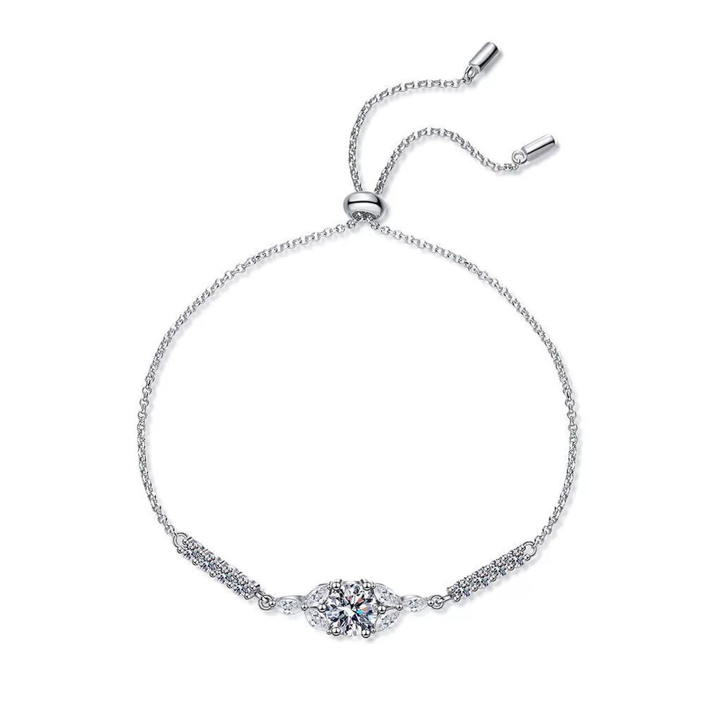 Oval Moissanite Adjustable Station Bracelet with CZ white background product photo showing bracelet shape and stone setting