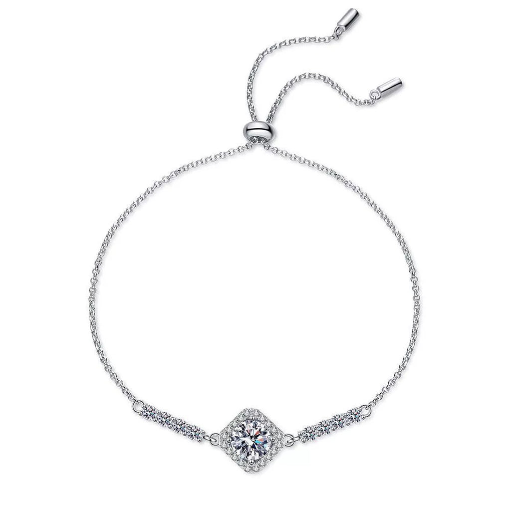 Cushion Moissanite Adjustable Station Bracelet with CZ white background product photo showing bracelet shape and stone setting