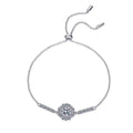 Halo Round Moissanite Adjustable Station Bracelet with CZ white background product photo showing bracelet shape and stone setting