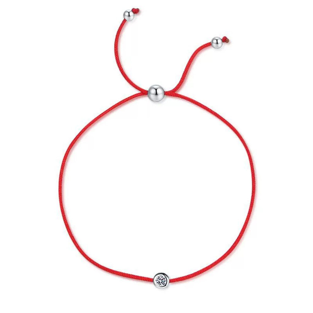 Red Cord Moissanite Adjustable Bracelet white background product photo showing bracelet shape and stone setting