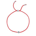Red Cord Moissanite Adjustable Bracelet white background product photo showing bracelet shape and stone setting
