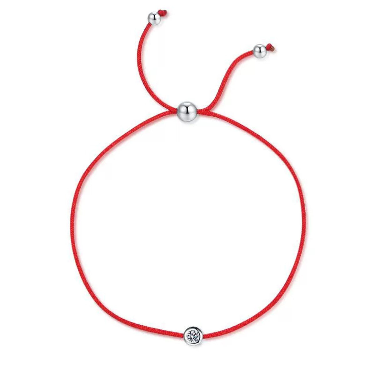 Red Cord Moissanite Adjustable Bracelet white background product photo showing bracelet shape and stone setting