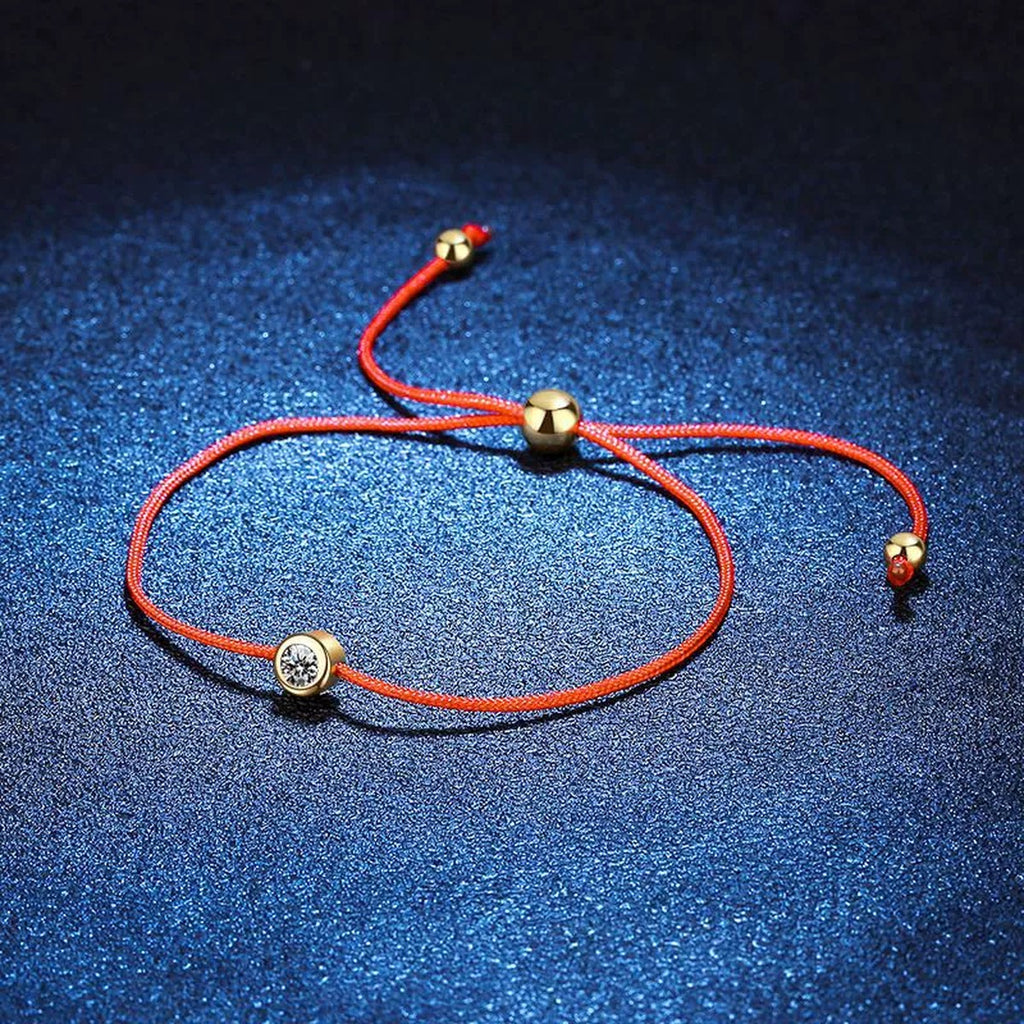 Red Cord Moissanite Adjustable Bracelet close-up bracelet detail showing chain, setting, and stone placement